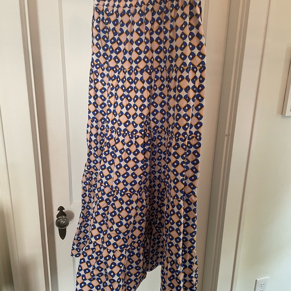 Zara cotton print tiered maxi skirt
